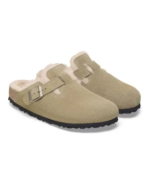 Унисекс сабо из замши Birkenstock Boston Shearling бежевые