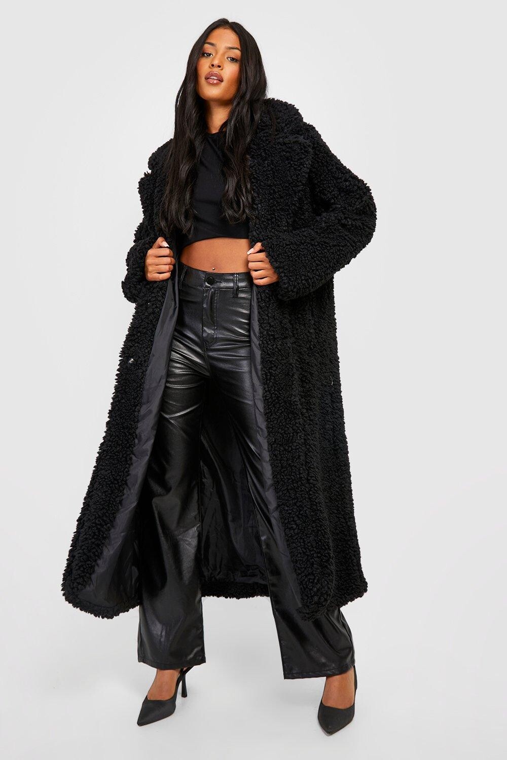 

Высокое плюшевое пальто оверсайз boohoo, черный