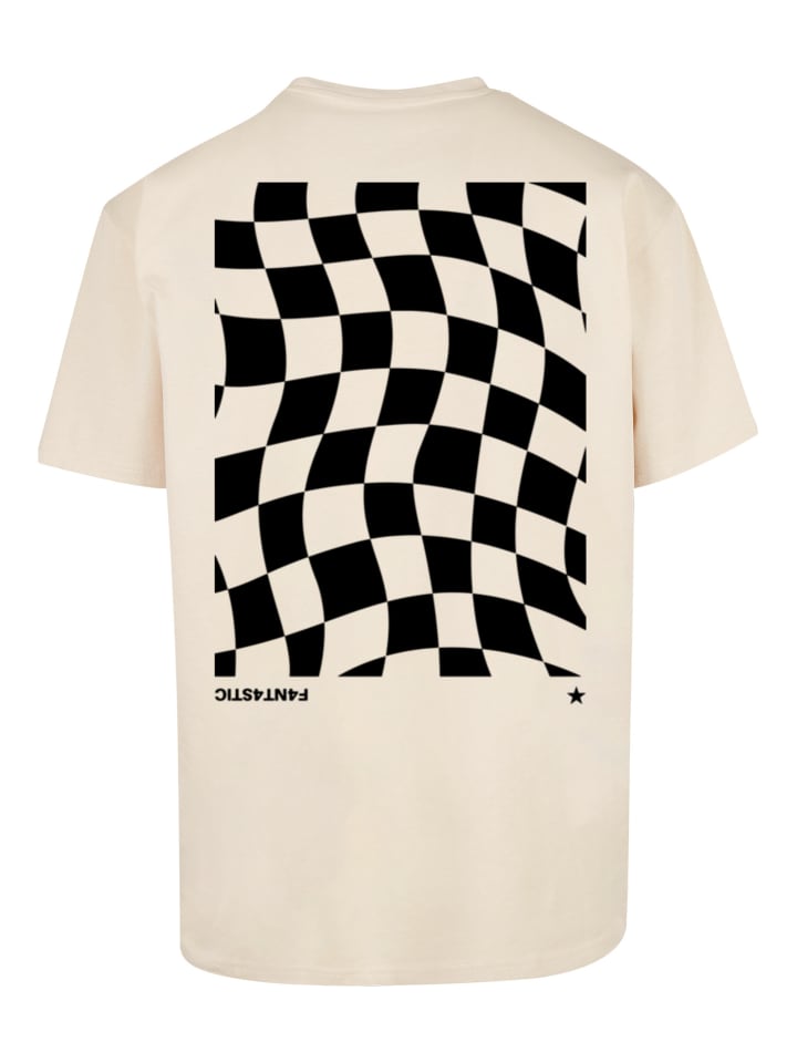

Футболка oversize с волнистым шахматным узором песочного цвета F4NT4STIC, Бежевый, Футболка oversize с волнистым шахматным узором песочного цвета F4NT4STIC
