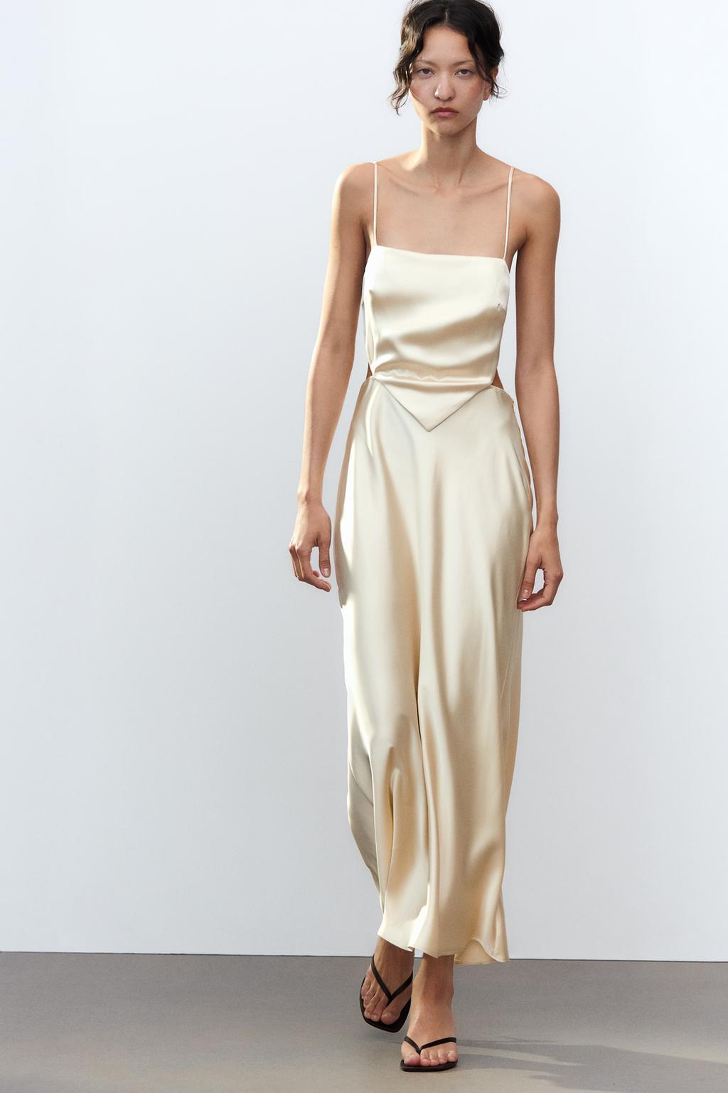 

Атласное платье с капюшоном на шее ZARA, цвет Vanilla