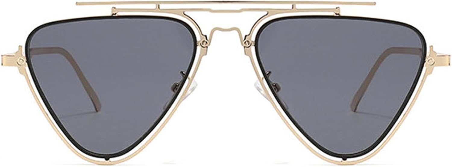 

Солнцезащитные очки Willochra Retro с двойной перемычкой, в форме «кошачий глаз», в металлической оправе, мужские, модные, треугольные, панк, женские, для активного отдыха, Gold Black