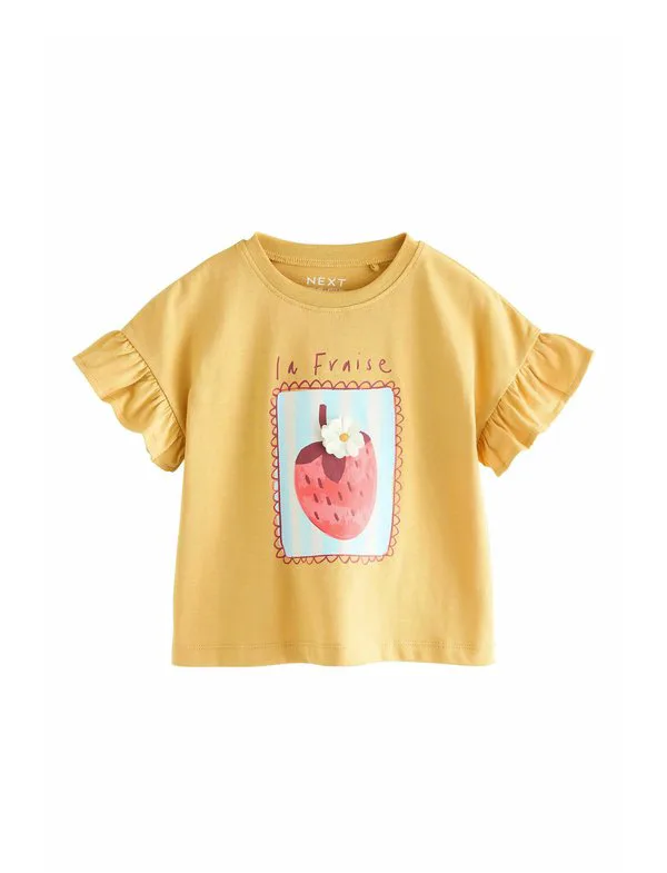 Футболка с коротким рукавом и принтом, стандартного кроя. Next, Ochre Yellow Strawberry