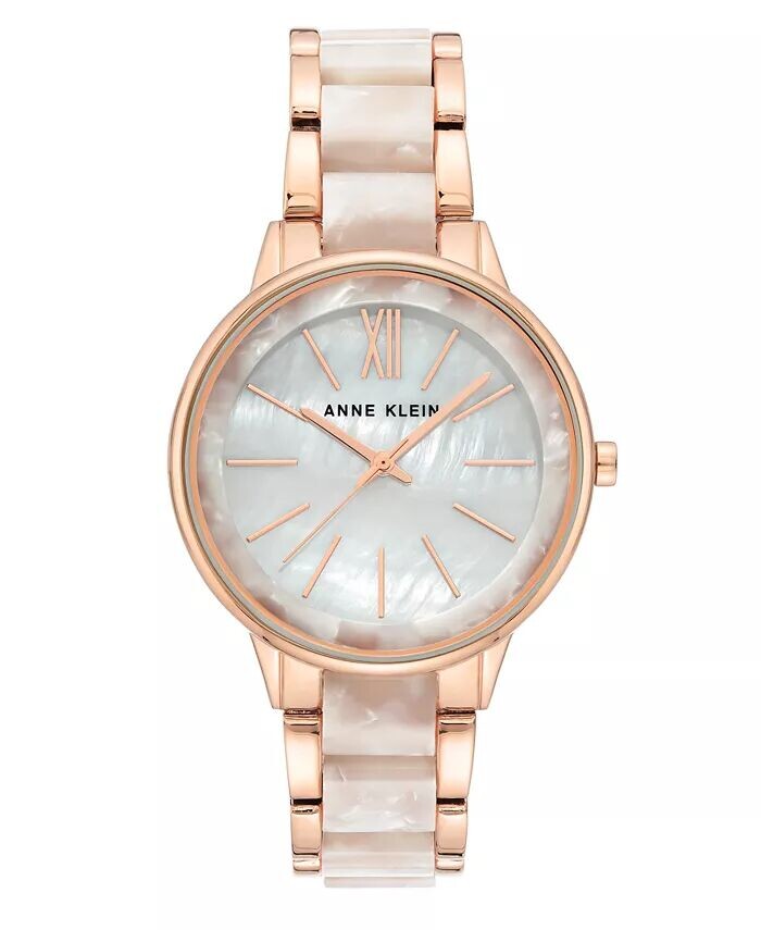 

Часы с белым браслетом цвета розового золота и перламутра, 37 мм Anne Klein