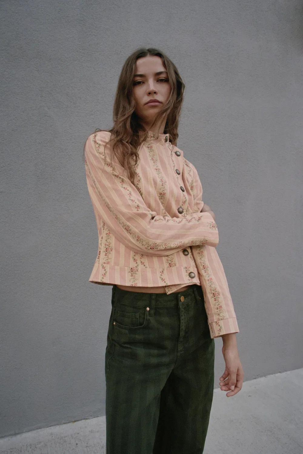 Жаккардовая куртка с цветочным полосатым узором ZARA, Pink — фото 2