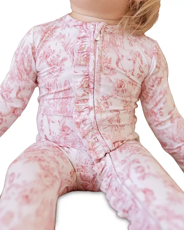 Детский слитный комбинезон для новорожденных с длинным рукавом Antoinette Ruffled Footie Posh Peanut, белый — фото 2