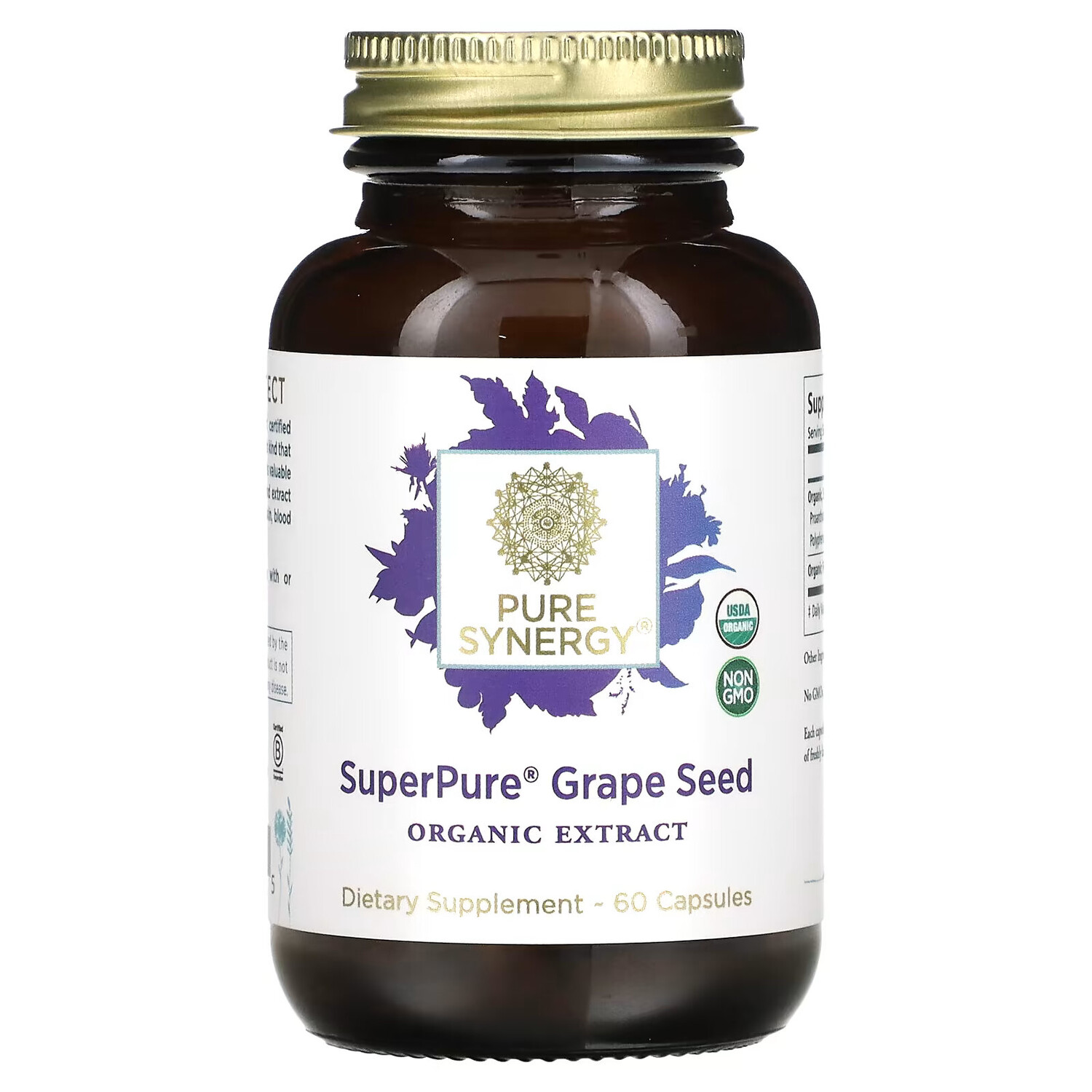 

Pure Synergy, сверхчистые косточки винограда, органический экстракт, 60 капсул