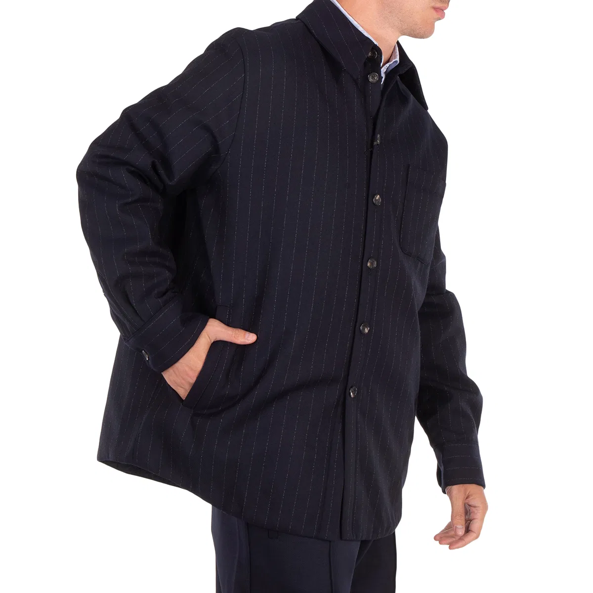 Рубашка оверсайз Oversized Striped Shirt Emporio Armani, Blu Navy — фото 2