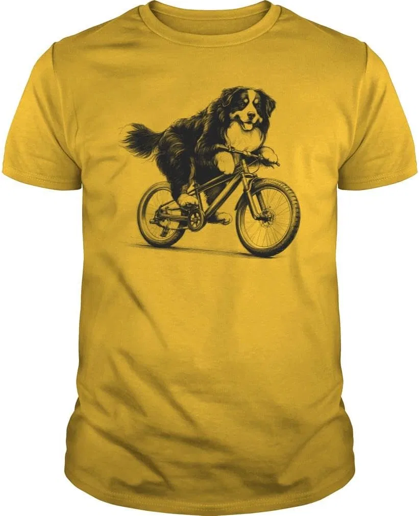 Мужская футболка с рисунком велосипедиста Bernese Mountain Dog, Yellow