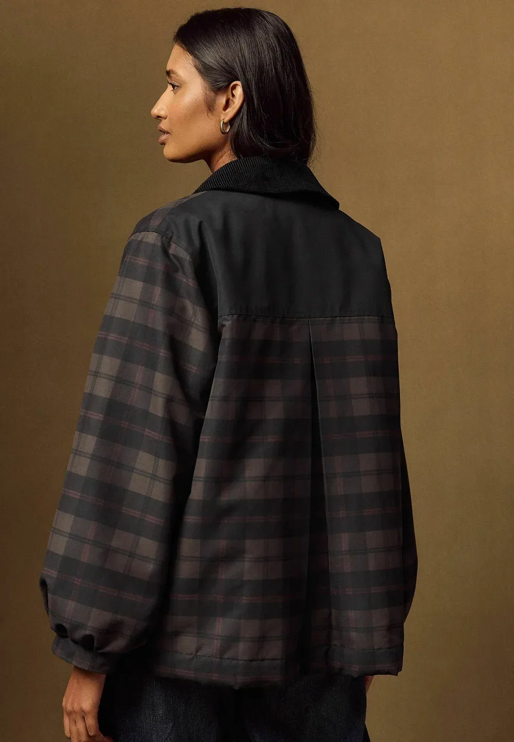 Классический тренч с вельветовым воротником - легкая куртка Next, Brown Navy Check — фото 3