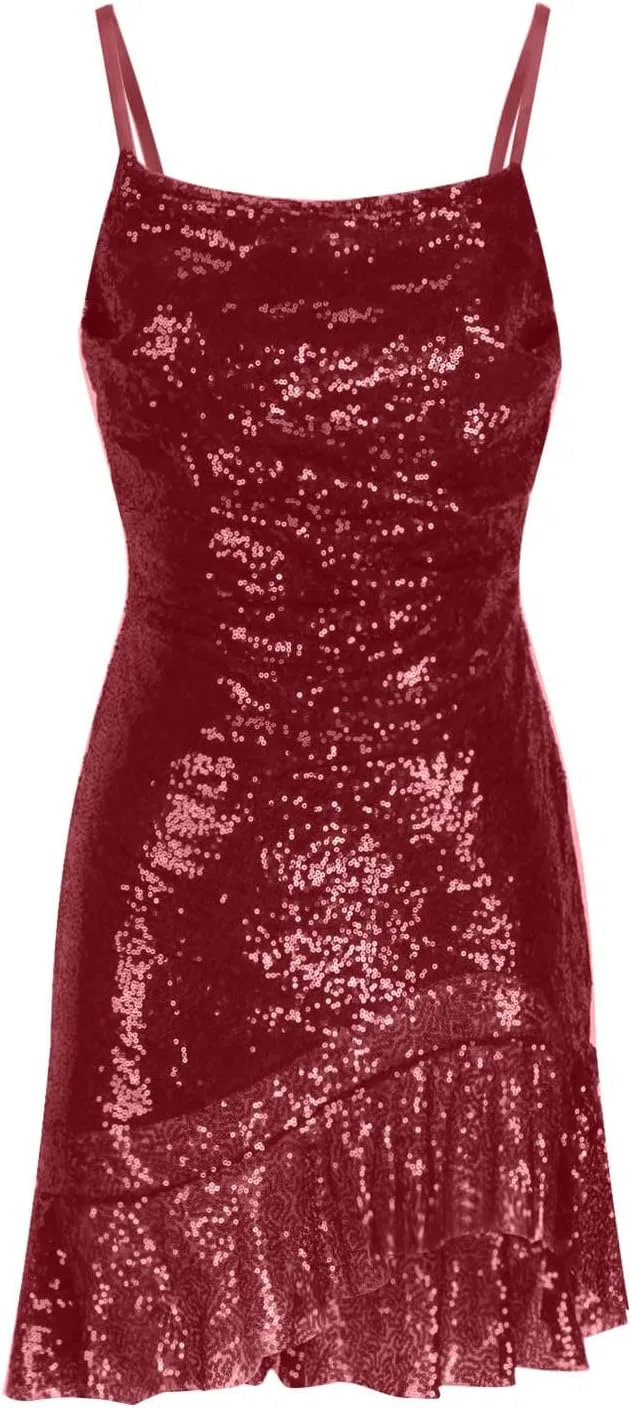 Женское glitter-платье с пайетками на тонких бретелях, Wine — фото 3