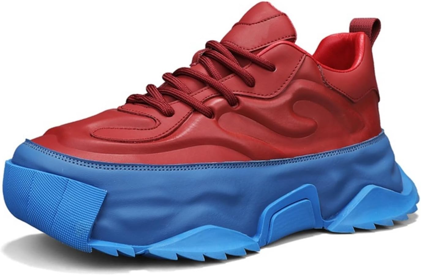 

Мужские кожаные кроссовки с массивной подошвой и шнуровкой, Ретро стиль, повседневные обувь с толстой резиновой подошвой для ежедневного ношения - удобная противоскользящая модель для легких прогулок на улице Lshwcift, красный