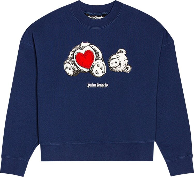 Толстовка Palm Angels Bear In Love Crewneck 'Blue/White', синий — фото 2