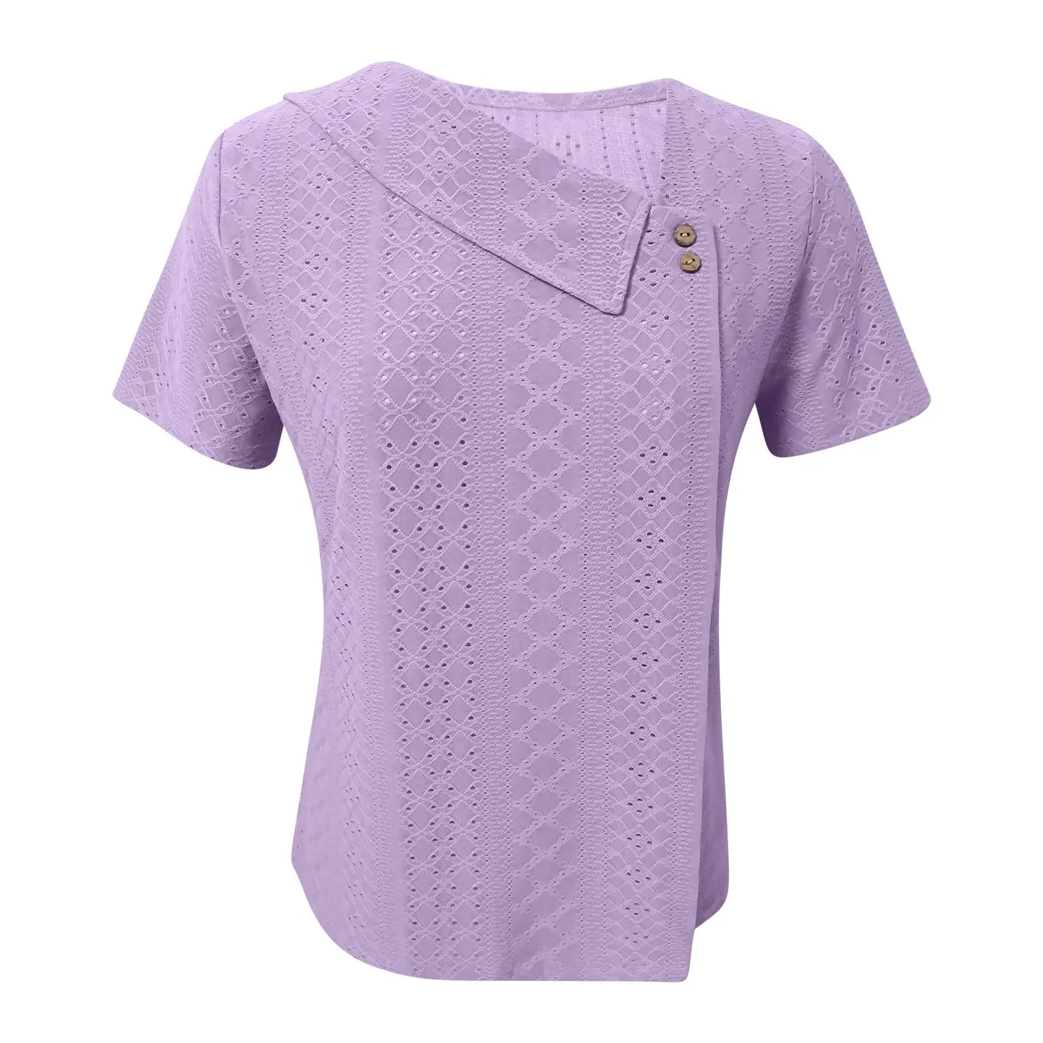 Женская блузка с V-образным вырезом Elegant Loose V-Neck Solid Color Button Neck Top, Purple-1 — фото 3