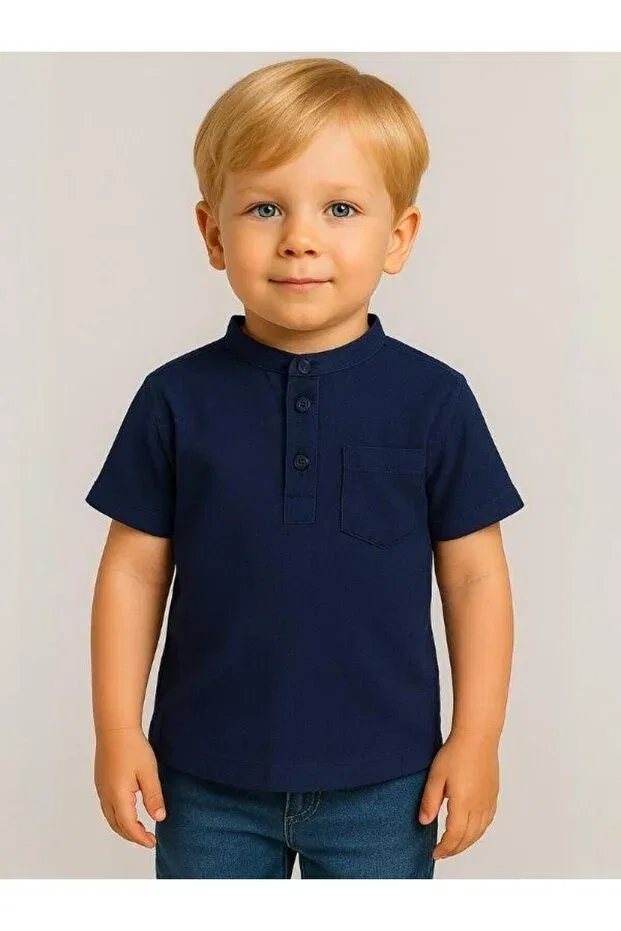 Детская рубашка для мальчиков с коротким рукавом Zekids, Navy Blue