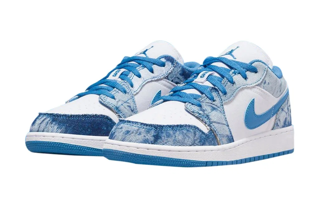 Детские кроссовки для мальчиков с принтом Air Jordan 1 Low NIKE, White Dutch Blue White — фото 3