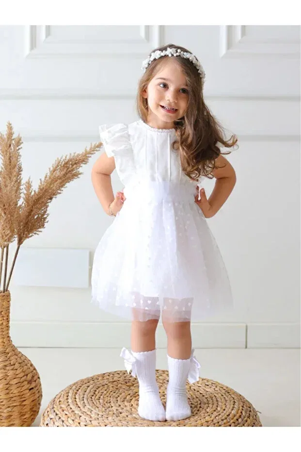 Детское платье для девочек с принтом Heart Tutu Aysskids, White