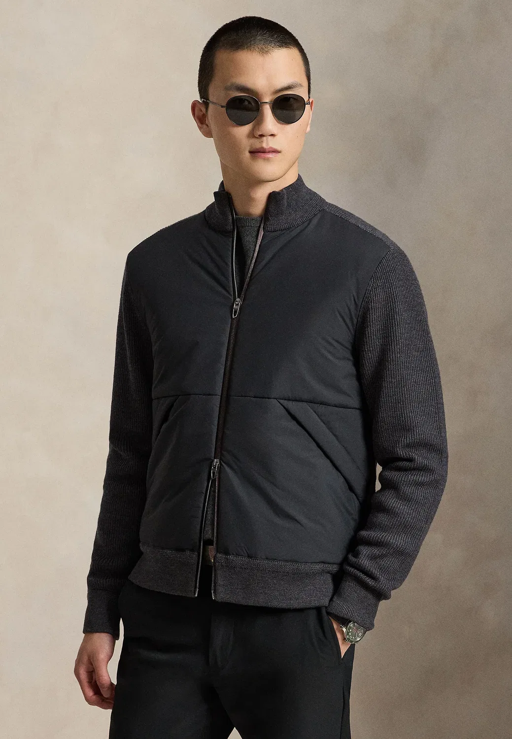 Универсальный жилет-кардиган из комбинированных материалов Polo Ralph Lauren, Metalic Grey Heather
