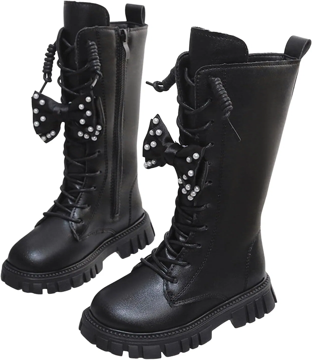 Детские ботинки для девочек с принтом и шнуровкой, модель Girls Lace Up Combat Boots, Black — фото 4