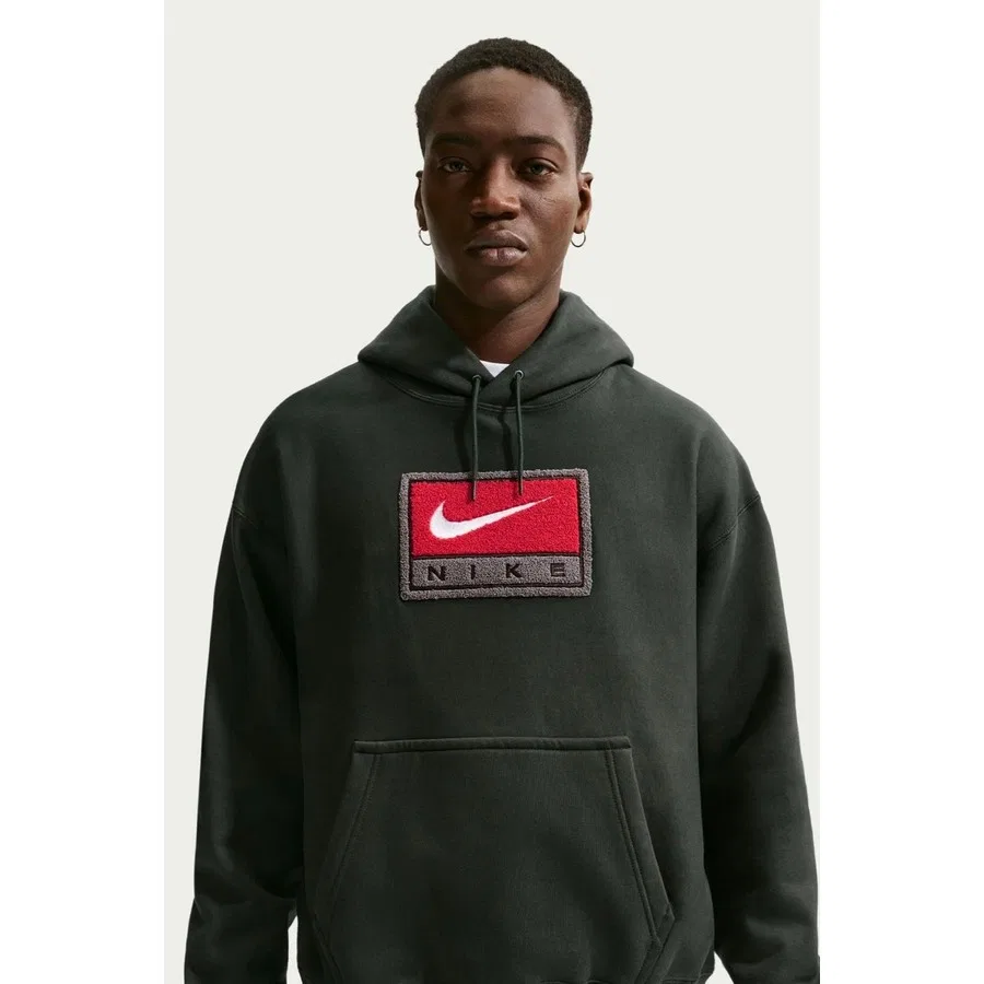 Мужской свитшот-худи с капюшоном, свободный крой, Nike Solo Swoosh Loose Fit Green Hoodie, Зеленый — фото 3