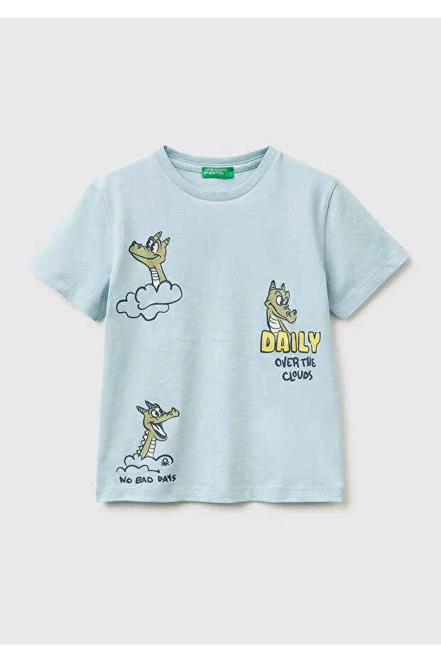 Детская футболка для мальчиков с принтом United Colors Of Benetton, Ice Blue