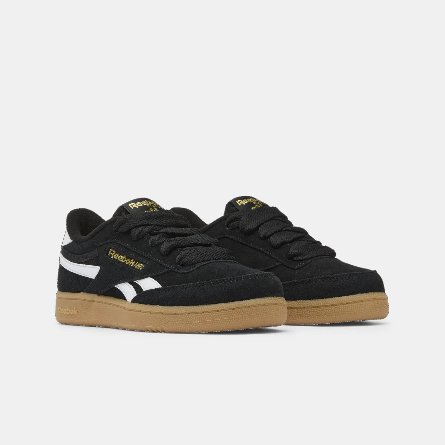 Детские кроссовки для мальчиков кожаные Club C Revenge Reebok, Black White Gold — фото 4