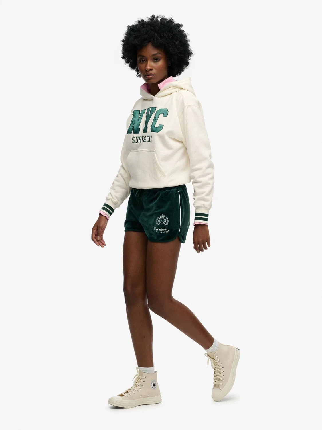 Шорты велюровые Country Club Superdry, зеленые — фото 4