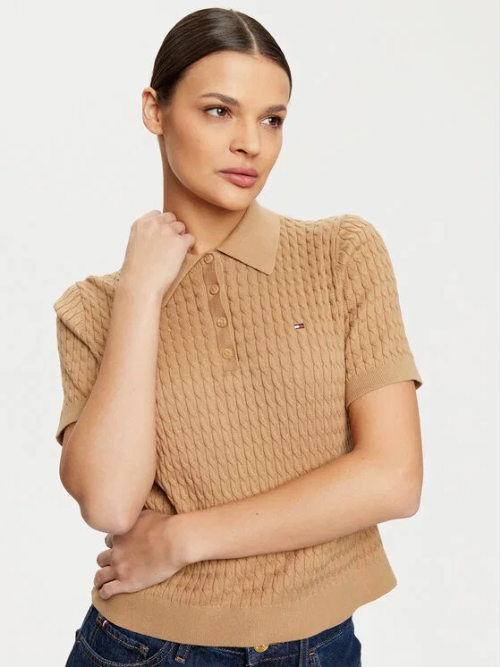 Поло regular fit Tommy Hilfiger, бежевый — фото 4