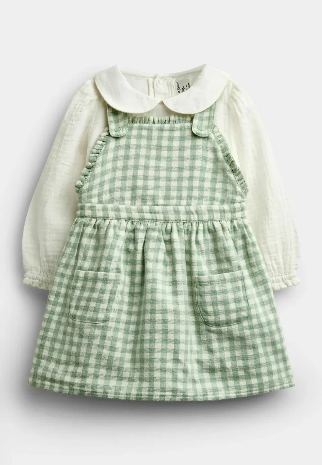 Комплект из двух вышитых платьев - повседневное платье Jojo Maman Bébé, Sage Green Gingham — фото 2