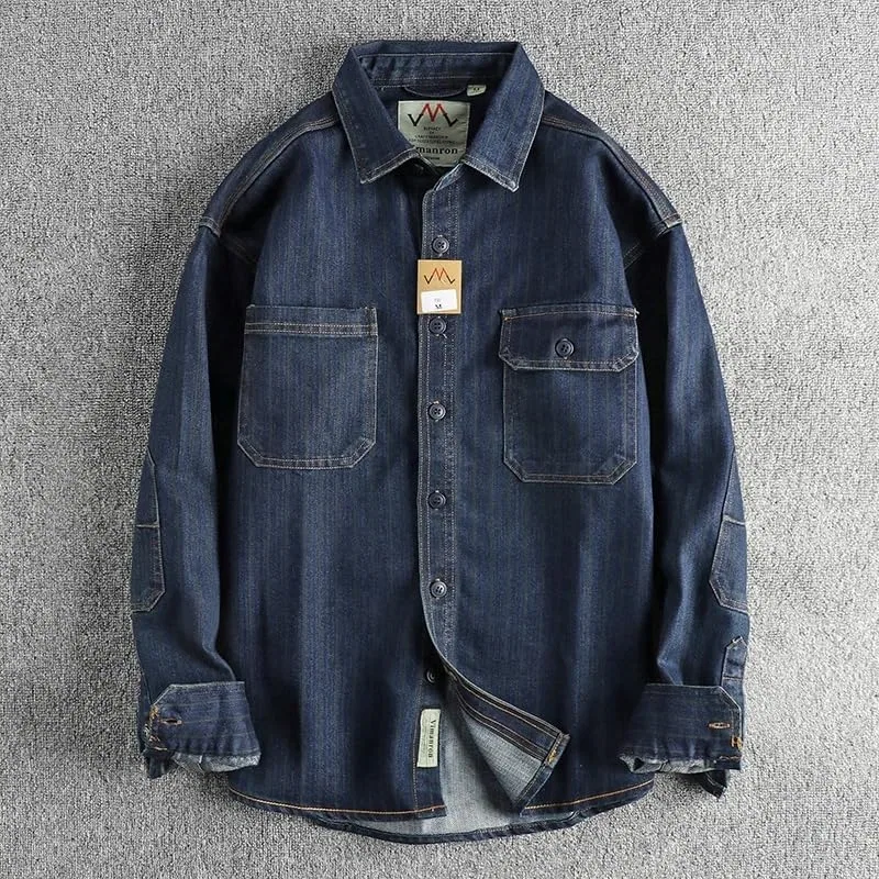Мужская рубашка с вертикальной полоской из денима Cargo, Dark Blue — фото 2