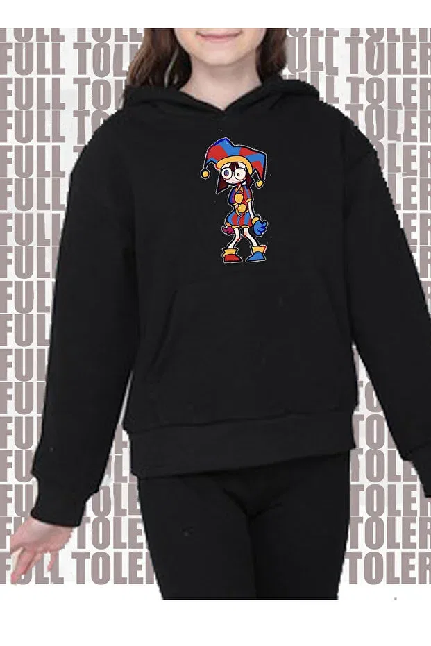 Детская толстовка с принтом Unisex pomni and jax printed kids sweatshirt Full Tolerance, Black3
