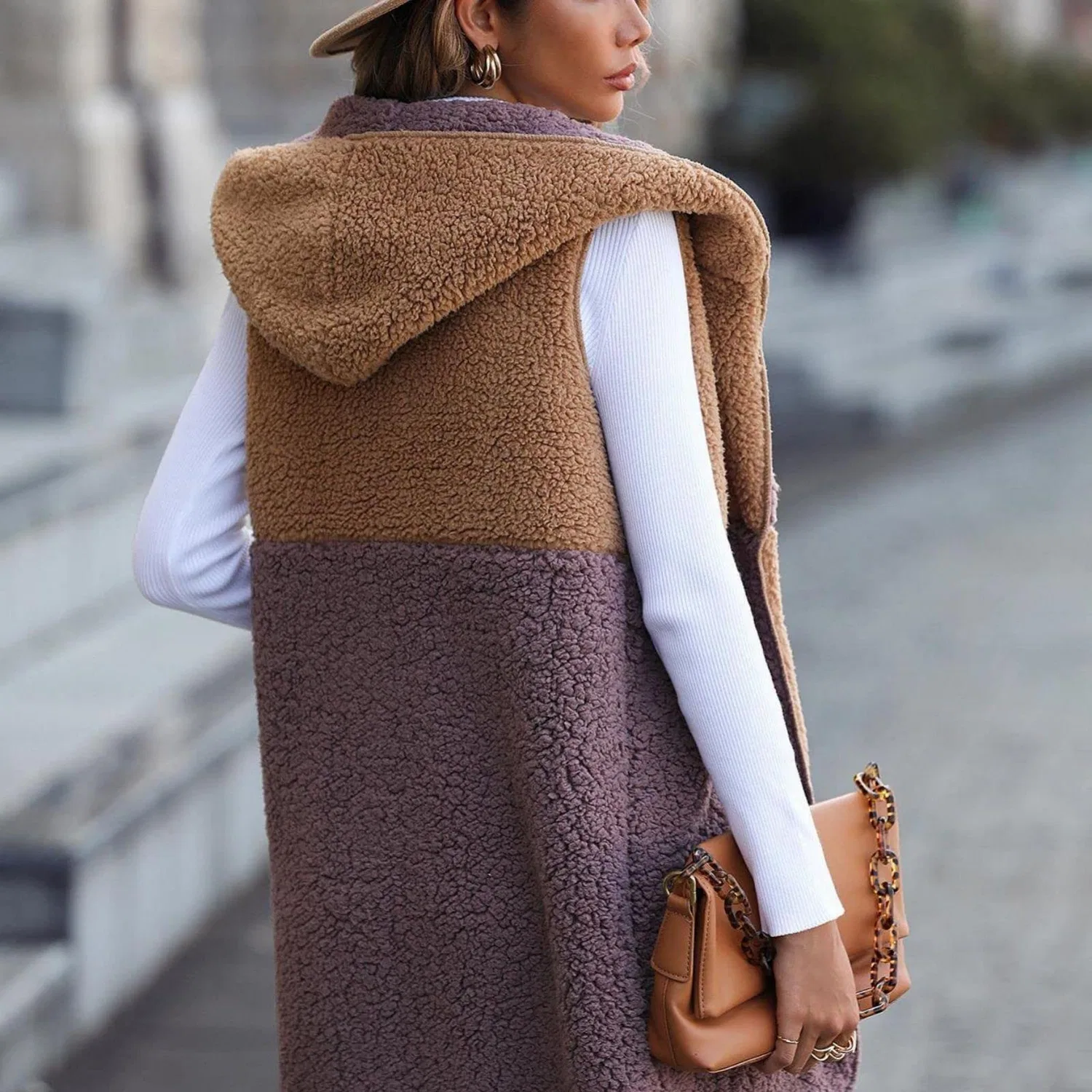 Женский жилет из флиса с длинным ворсом, модель Rocking, бренд, Mocha — фото 2