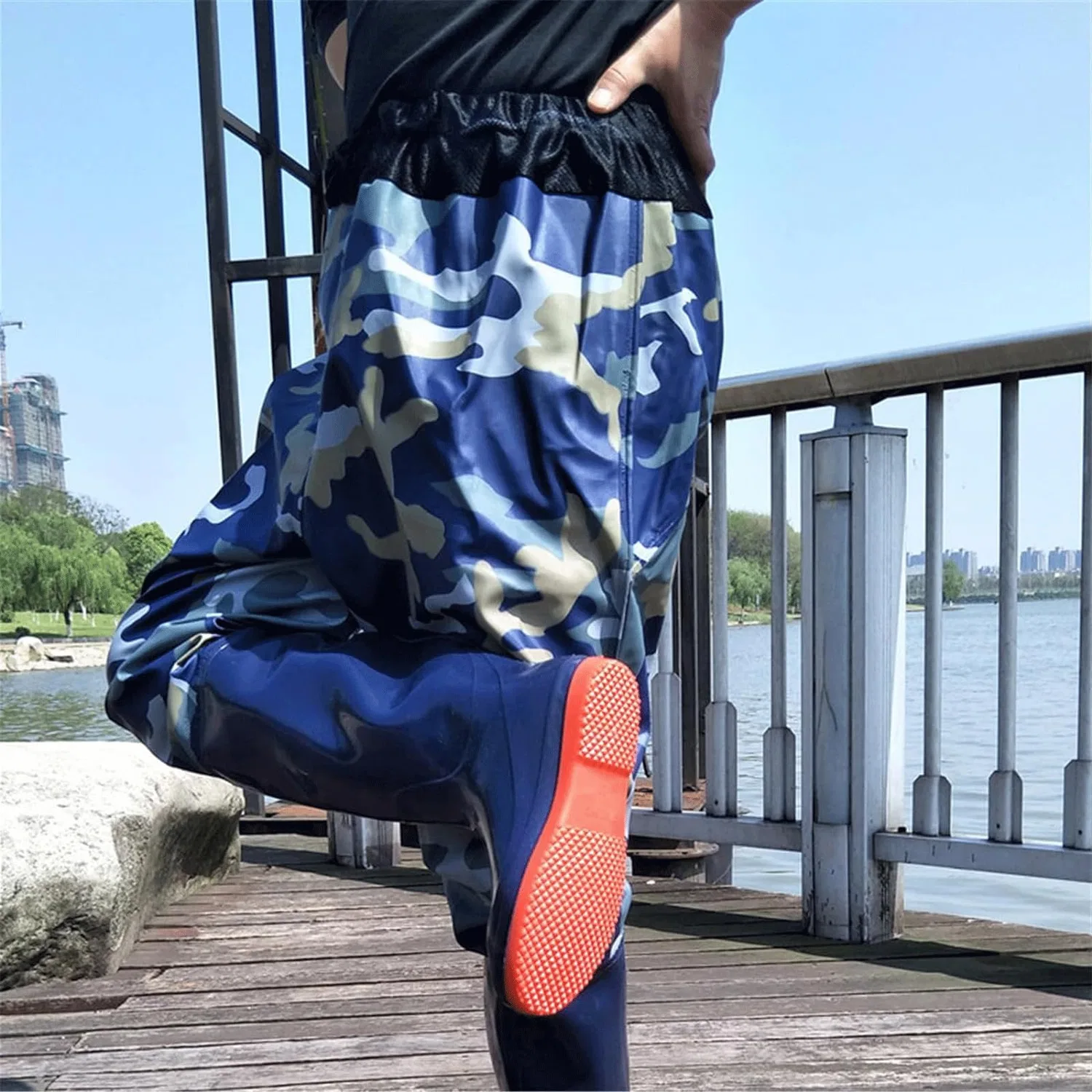 Детские сапоги-забродники для рыбалки высокие с принтом камуфляж Hja Boutiques UK, Blue Camouflage — фото 3