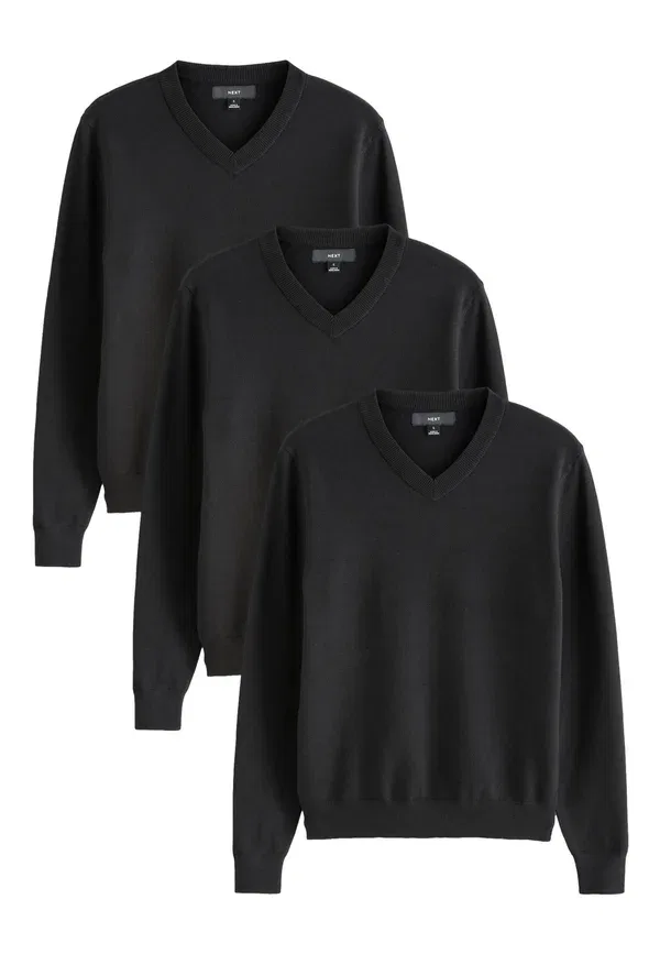 Джемпер, вязаный, Regular fit - v-neck 3 pack, Next, черный