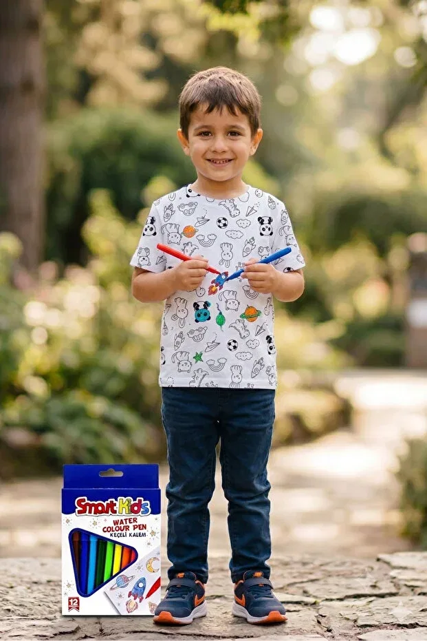 Детский комплект футболок с принтом Washable magic painting activity t-shirt set Parti Kırtasiye, White — фото 3