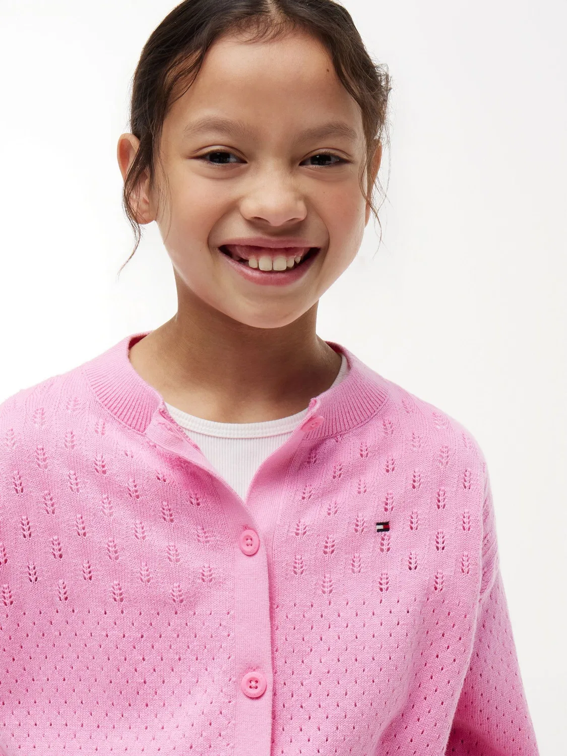 Кардиган с ажурным узором, свободный крой Tommy Hilfiger, розовый — фото 4