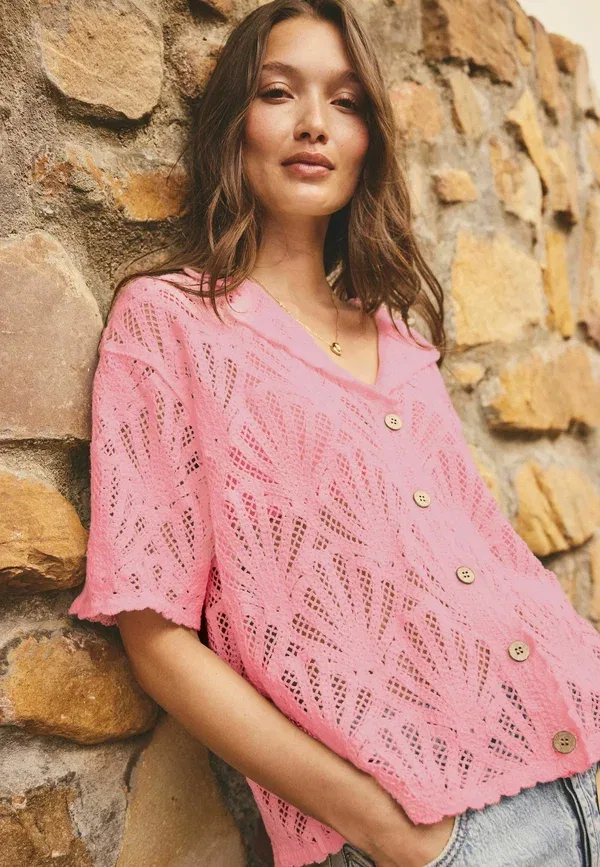 Блузка хлопковая Button-down blouse Next, light pink, светло-розовый — фото 4