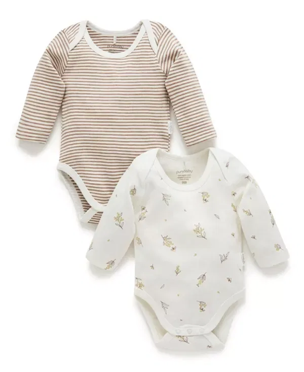 Детский комбинезон с длинным рукавом 2 Pack Purebaby, Vanilla Wattle Bee Pack