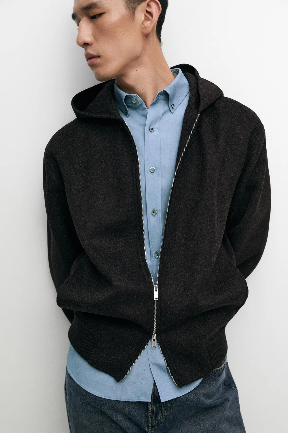 Куртка с капюшоном Massimo Dutti, из двойной вязки из шерстяной смеси, Charcoal — фото 4