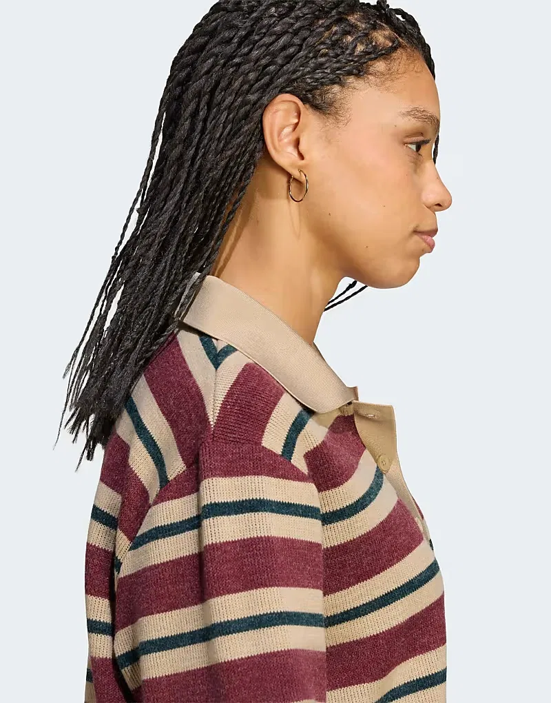 Вязаная регбийная поло-рубашка Adidas Originals Stripe, теневой красный — фото 3