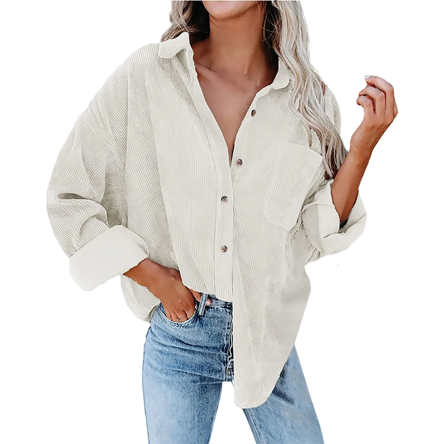 Женское пальто свободного кроя с отложным воротником Time Time Corduroy Coat Shirt, White