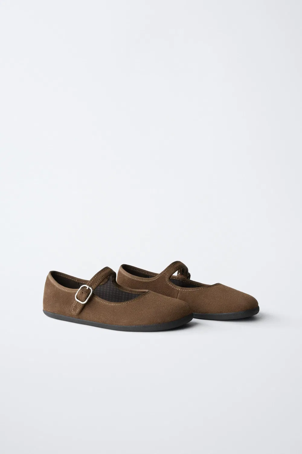 Кожаные балетки с эффектом босой ноги ZARA, Brown — фото 2