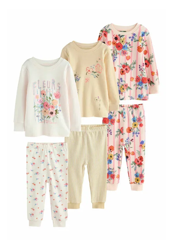 Пижамный комплект из 3 предметов, хлопок, Regular fit - snuggle 3 pack set, Next, розовый, желтый, цветочный