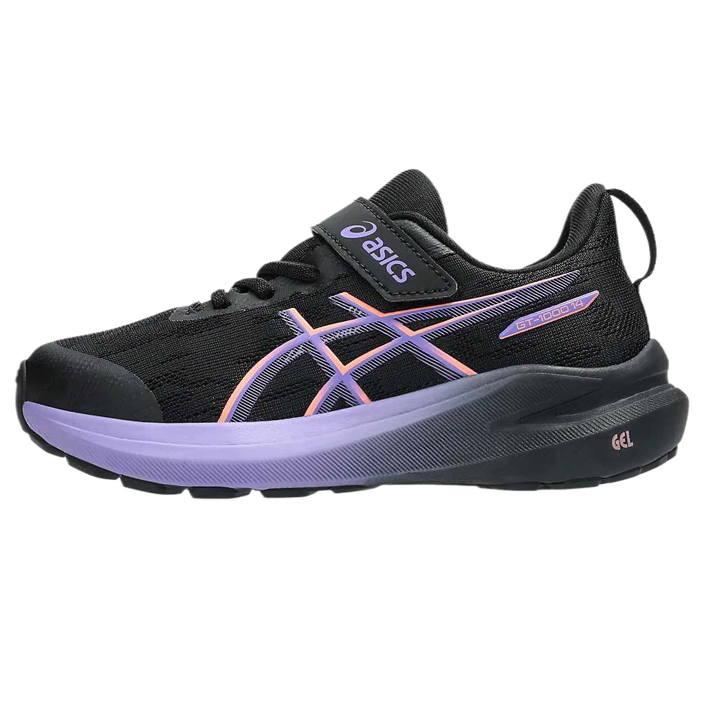 Детские кроссовки для бега с сетчатым верхом ASICS GT 1000 14, Black/Sunshine Coral Orange