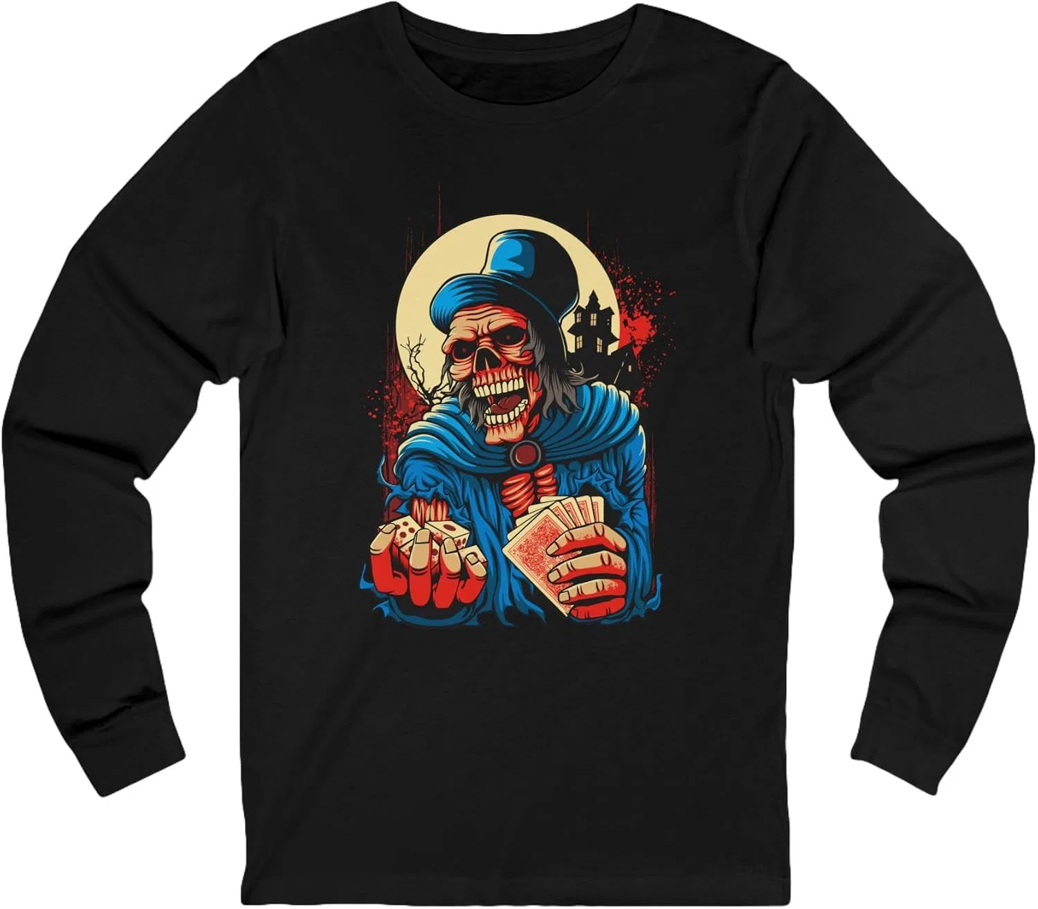 Унисекс футболка с длинным рукавом с черепом, Skeleton Art Design Tees, Black