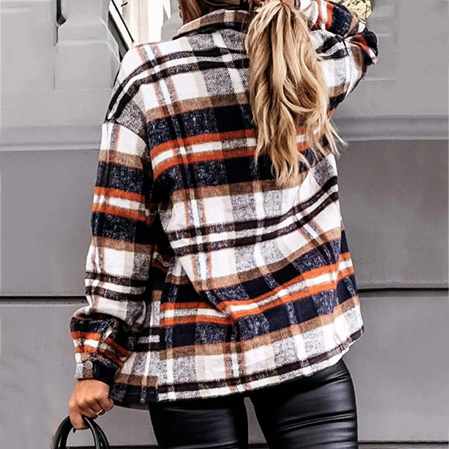 Женская дождевик-куртка с капюшоном, клетчатая, oversize, Blu — фото 4