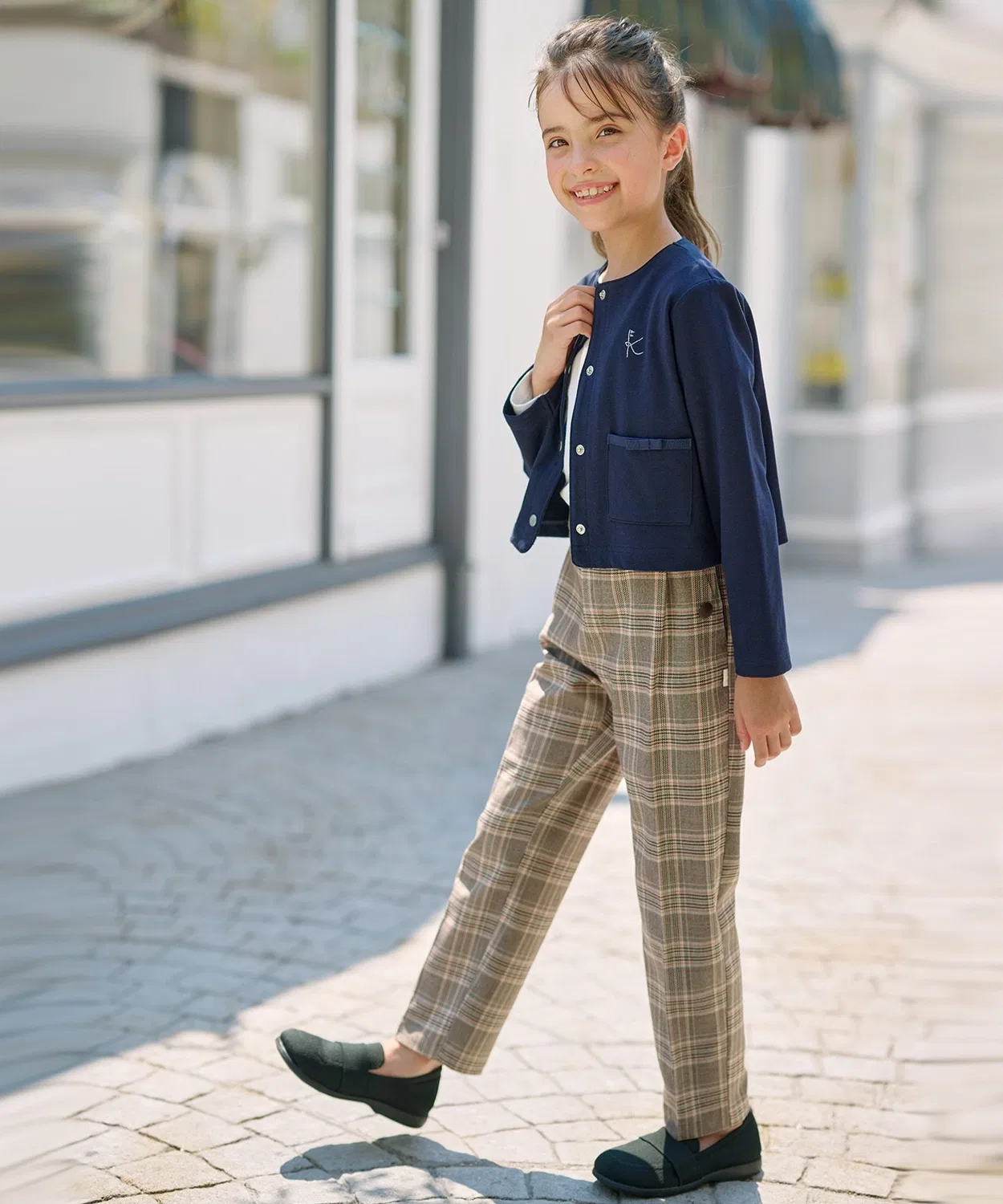 Детские брюки с принтом в клетку, модель Check Pants Kumikyoku KIDS, Beige — фото 3