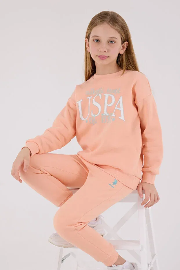 Детский спортивный костюм для девочек с вышивкой U.S. Polo Assn., Salmon — фото 2