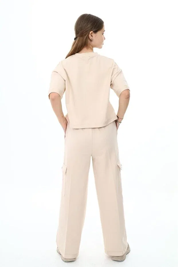 Детский спортивный комплект для девочек с принтом Oversize Jannock, Beige — фото 3