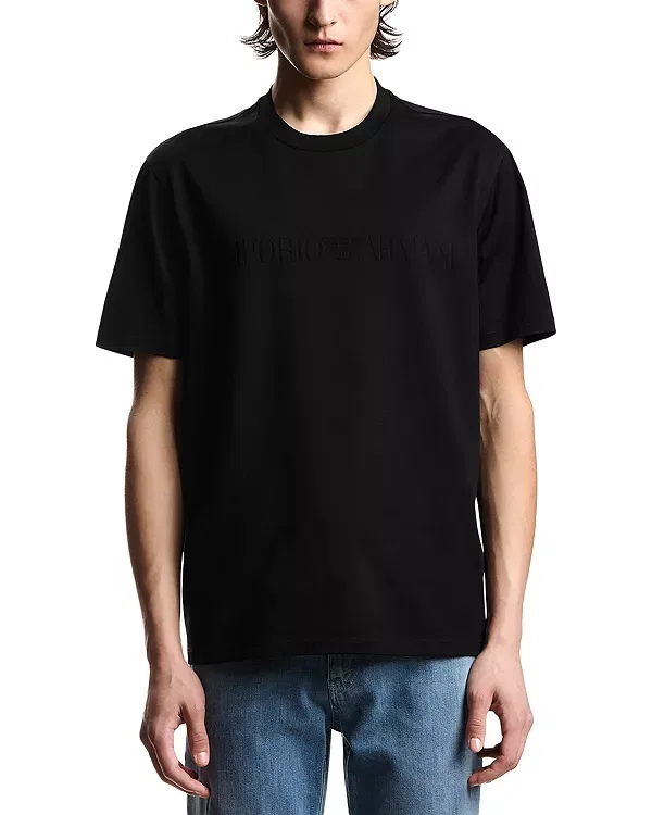 Мужская футболка с принтом Essential Cotton T Shirt With Jacquard Logo Emporio Armani, Black Beauty