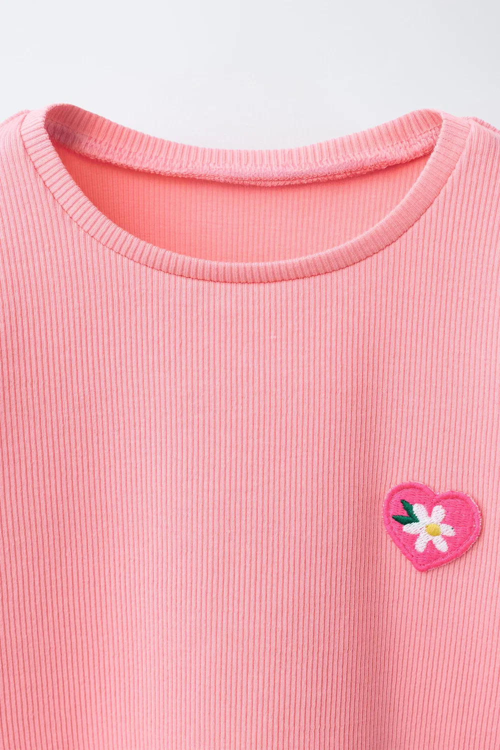 Ребристая футболка с нашивкой ZARA, Coral — фото 3